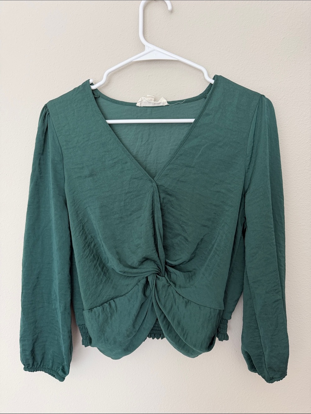 Pink Rose Twist-Front V-Neck Long Sleeve Blouse